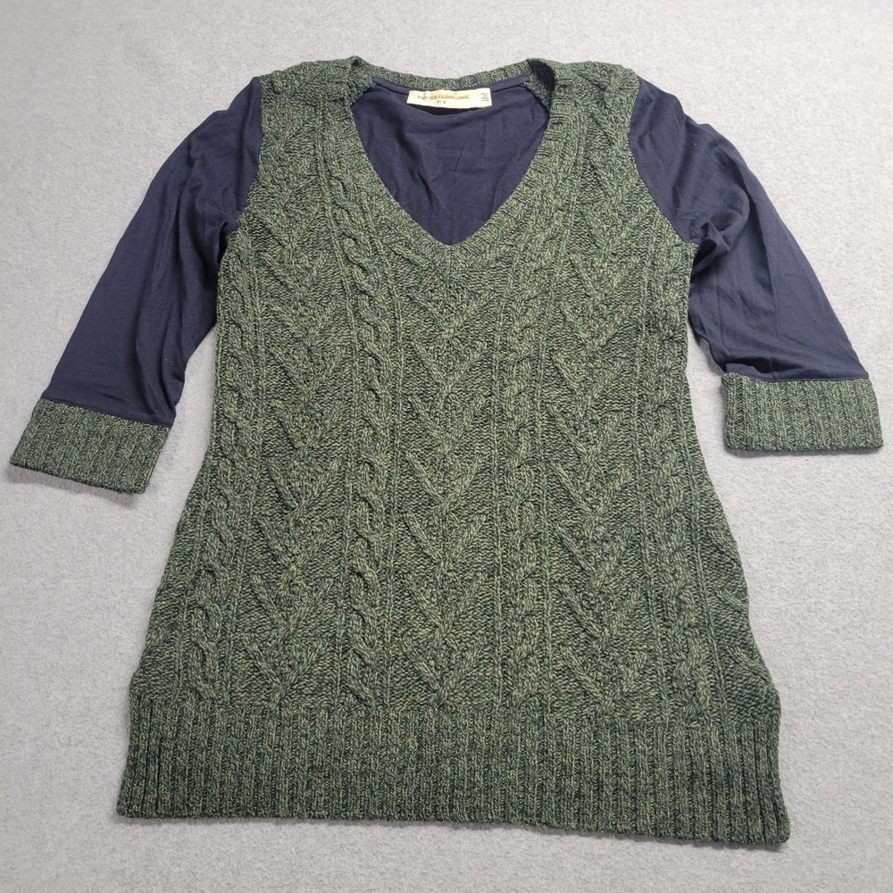 Pilcro and the Letterpress Anthropologie Mixed Media Cable Knit Sweater Green M
